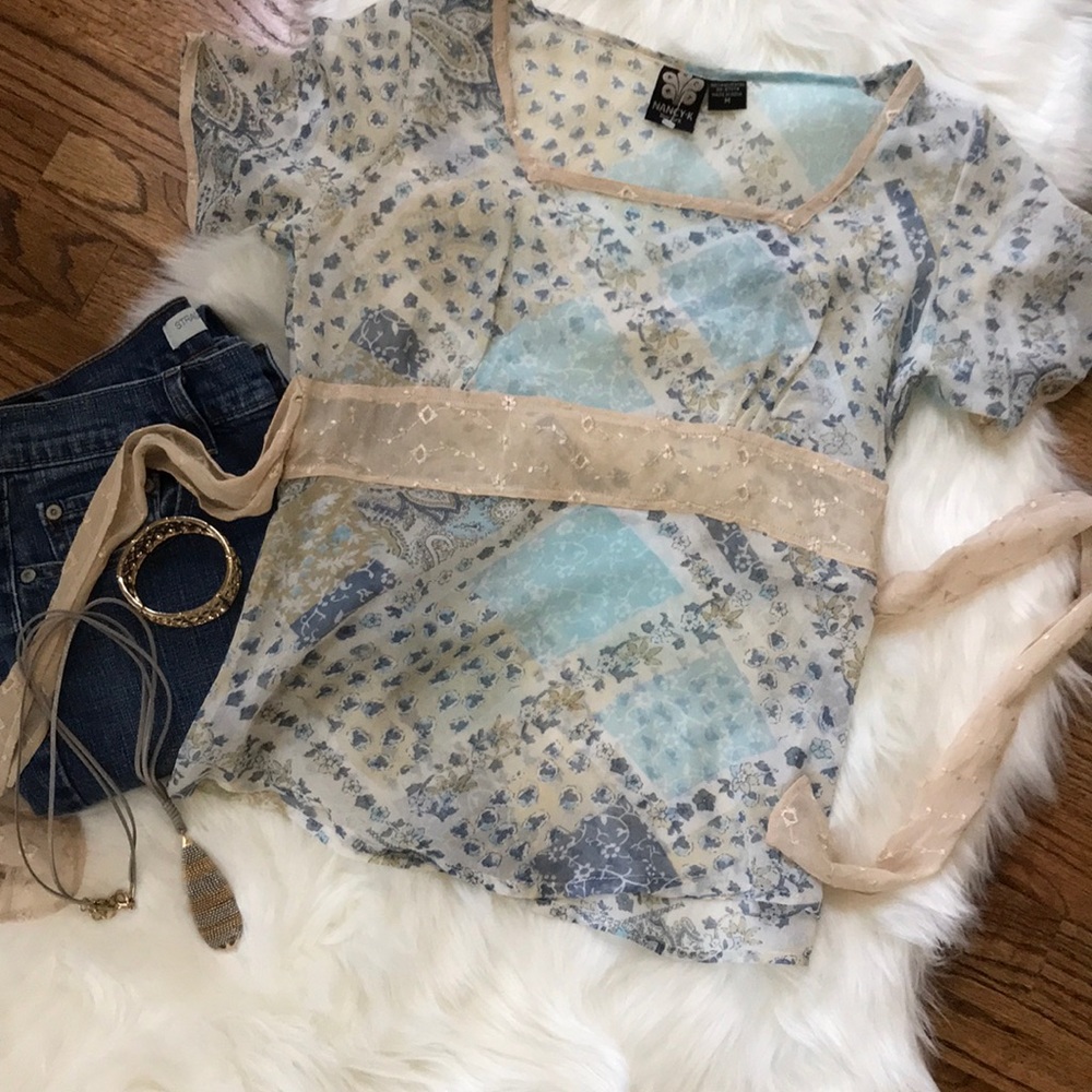 Sheer floral  Boho tie back top size M
